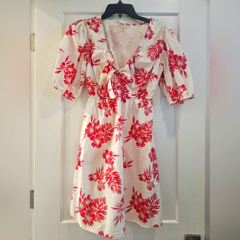 Red and white dress with tie front details